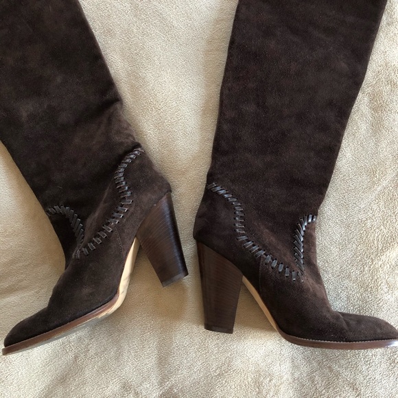 KORS Michael Kors Brown Suede Whipstitch OTK Boots - Picture 5 of 7